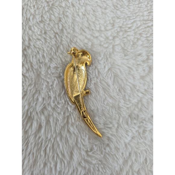 TROPICAL PARROT VTG PIN BROOCH ENAMEL INLAY GOLDTONE BirdOfParadise NavyRedGreen - Picture 3 of 4
